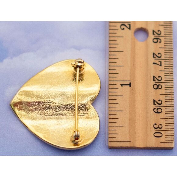 Vintage Art deco Heart Shaped Gold Tone American Flag Brooch - S16 - Picture 2 of 2